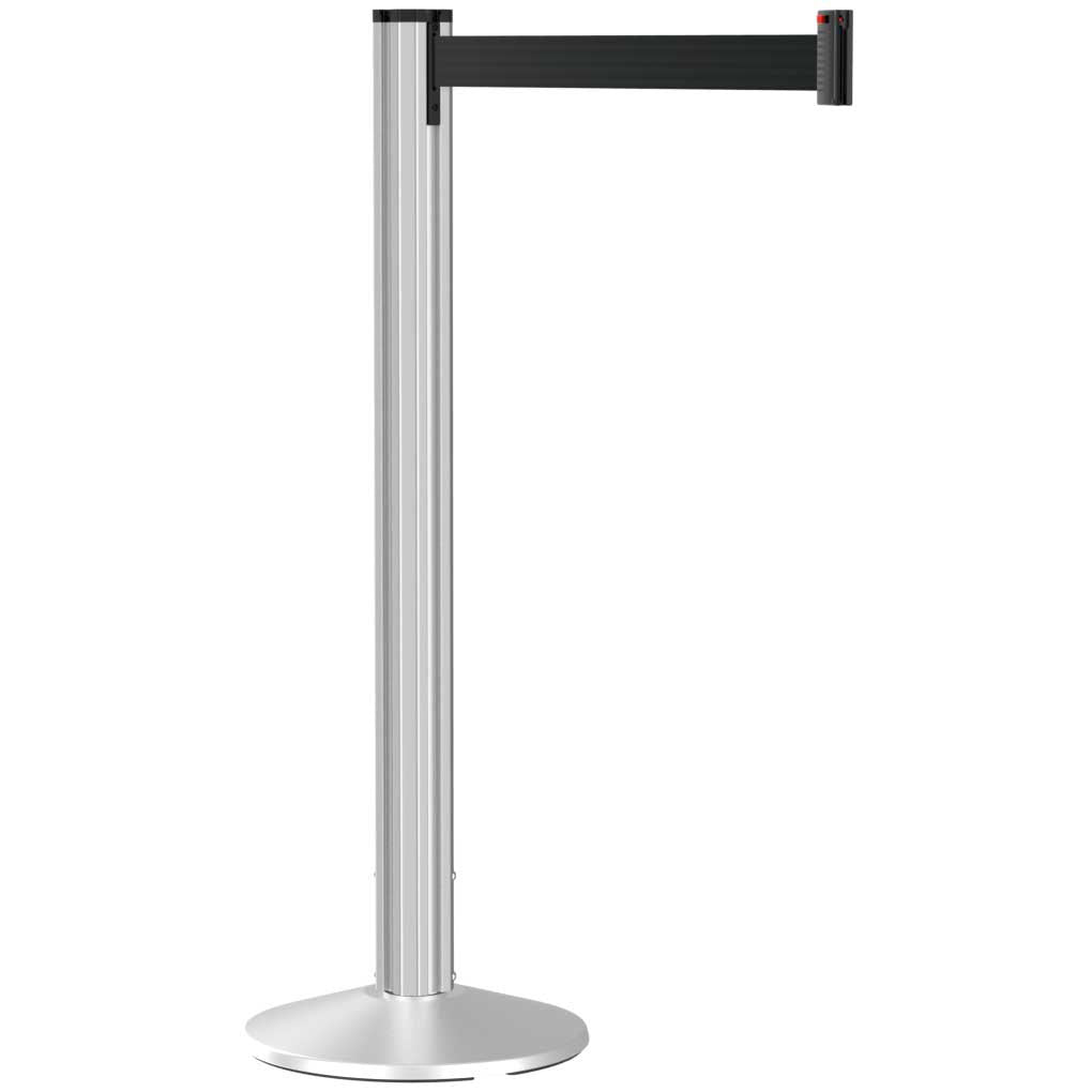 Grooved Retractable Belt Stanchion Matte Silver Aluminum