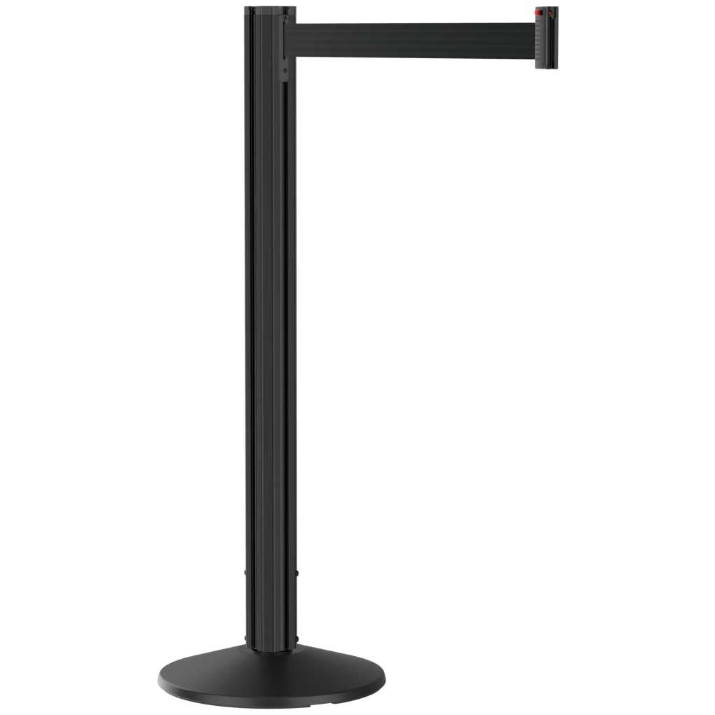 Grooved Retractable Belt Stanchion Black Aluminum