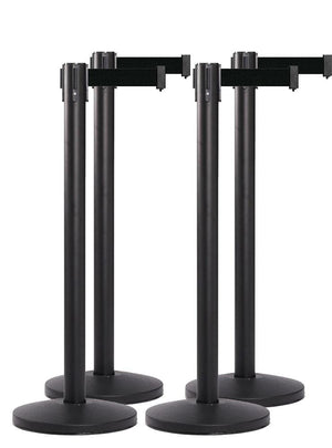 SET OF 4 BLACK RETRACTABLE BELT BARRIERS-Queue Master - The Crowd Controller