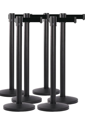 SET OF 6 BLACK RETRACTABLE BELT BARRIERS-Queue Master - The Crowd Controller