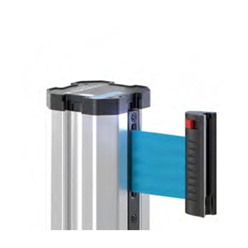 Grooved Stanchion Post Top in Satin Aluminum Finish with Blue Belt
