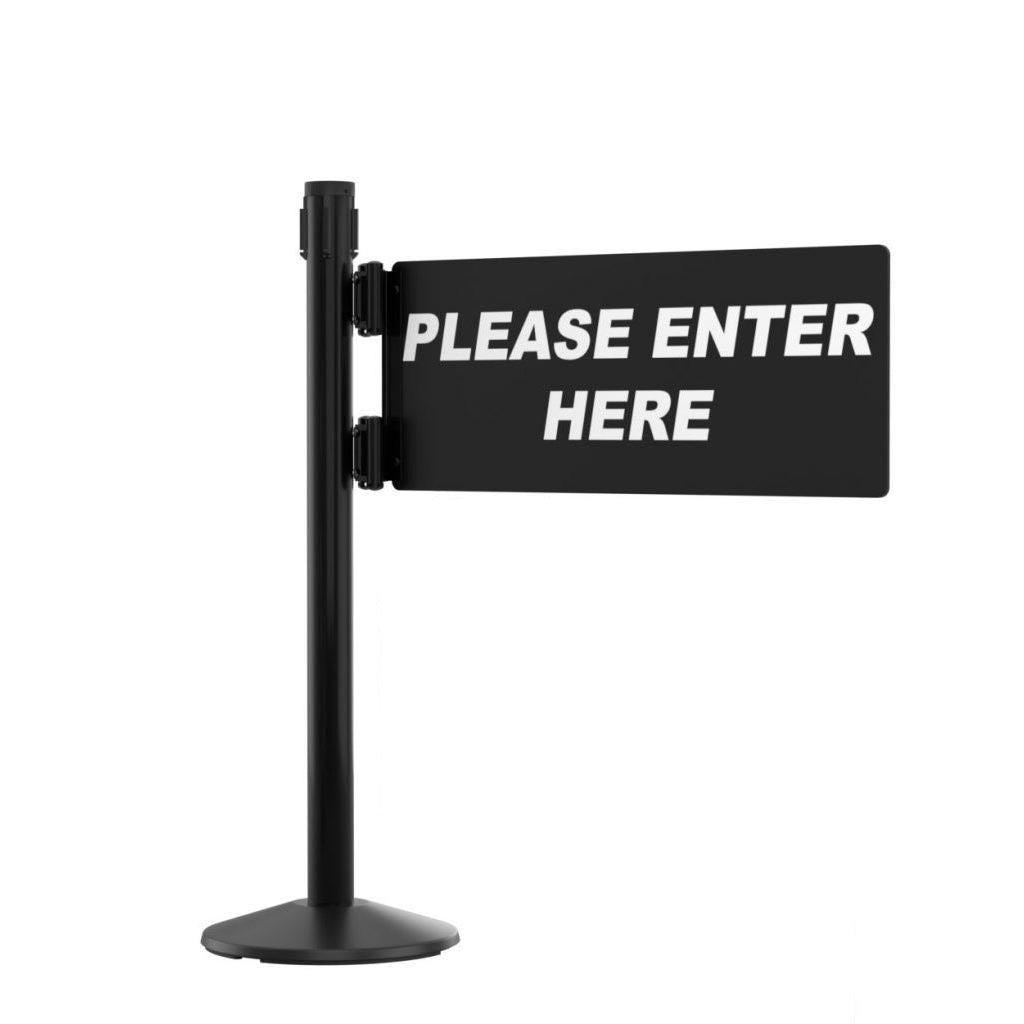Crowd control barrier with swing gate for entry and exit management