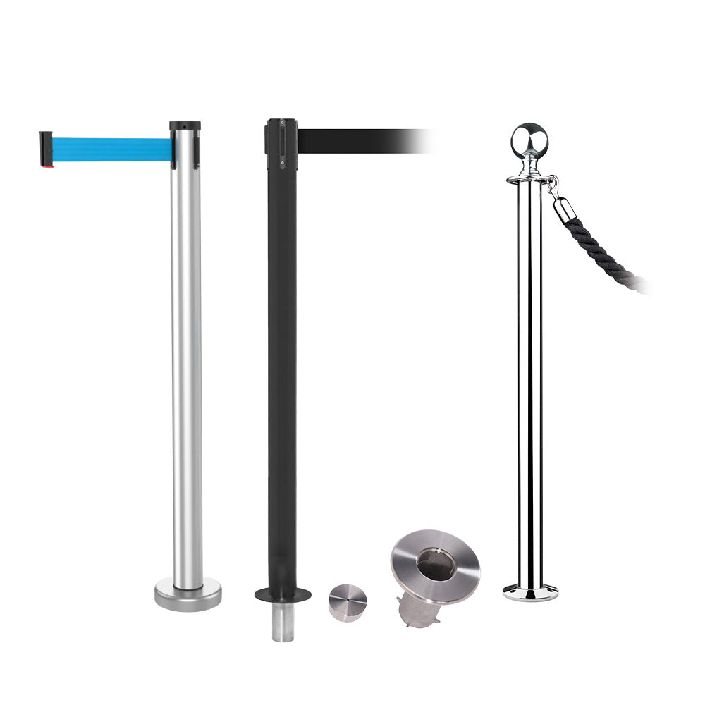 Removable stanchion posts with socket bases for semi-permanent queue layout