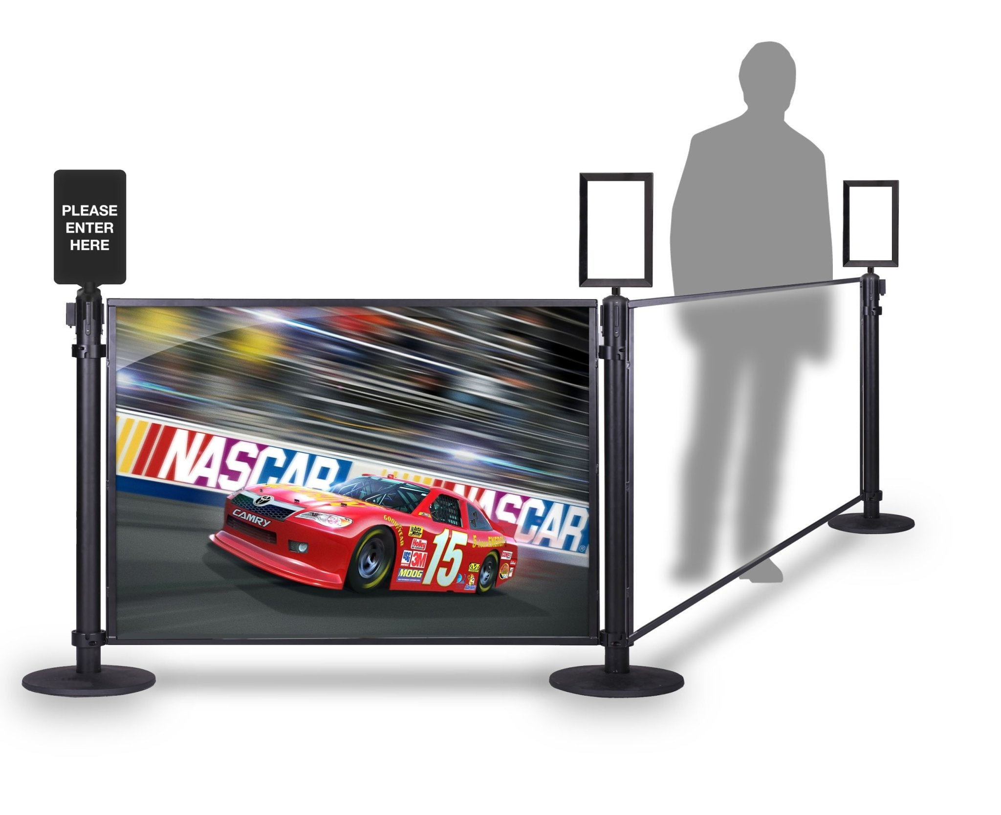 Freestanding stanchion post system with privacy panel barriers in public space