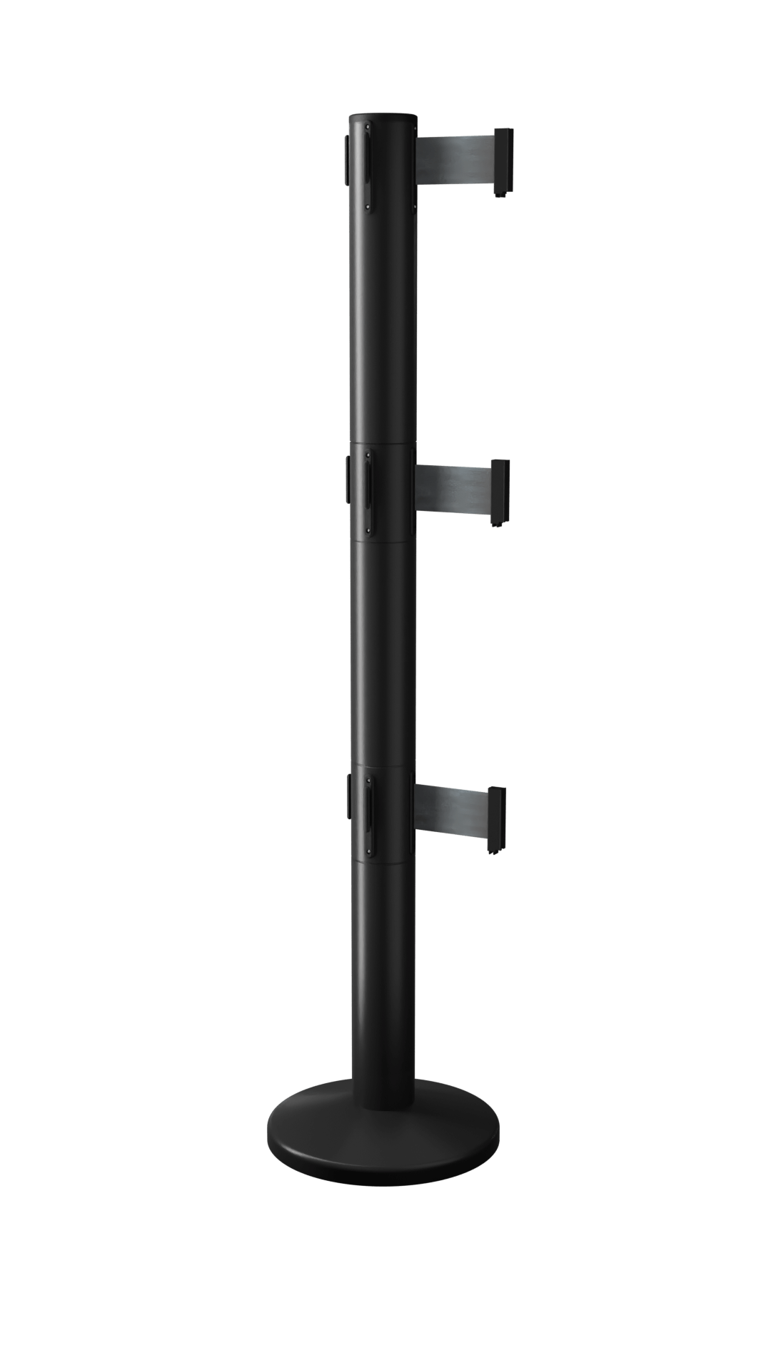 QueuePro Triple 250 Magnetic ADA compliant stanchion in black with three belts