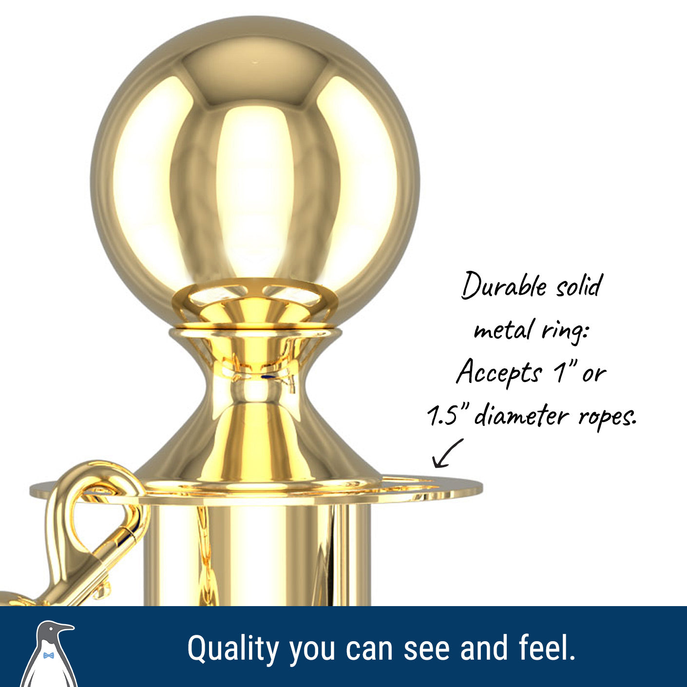 Smooth-edged universal rope ring on the ball top post