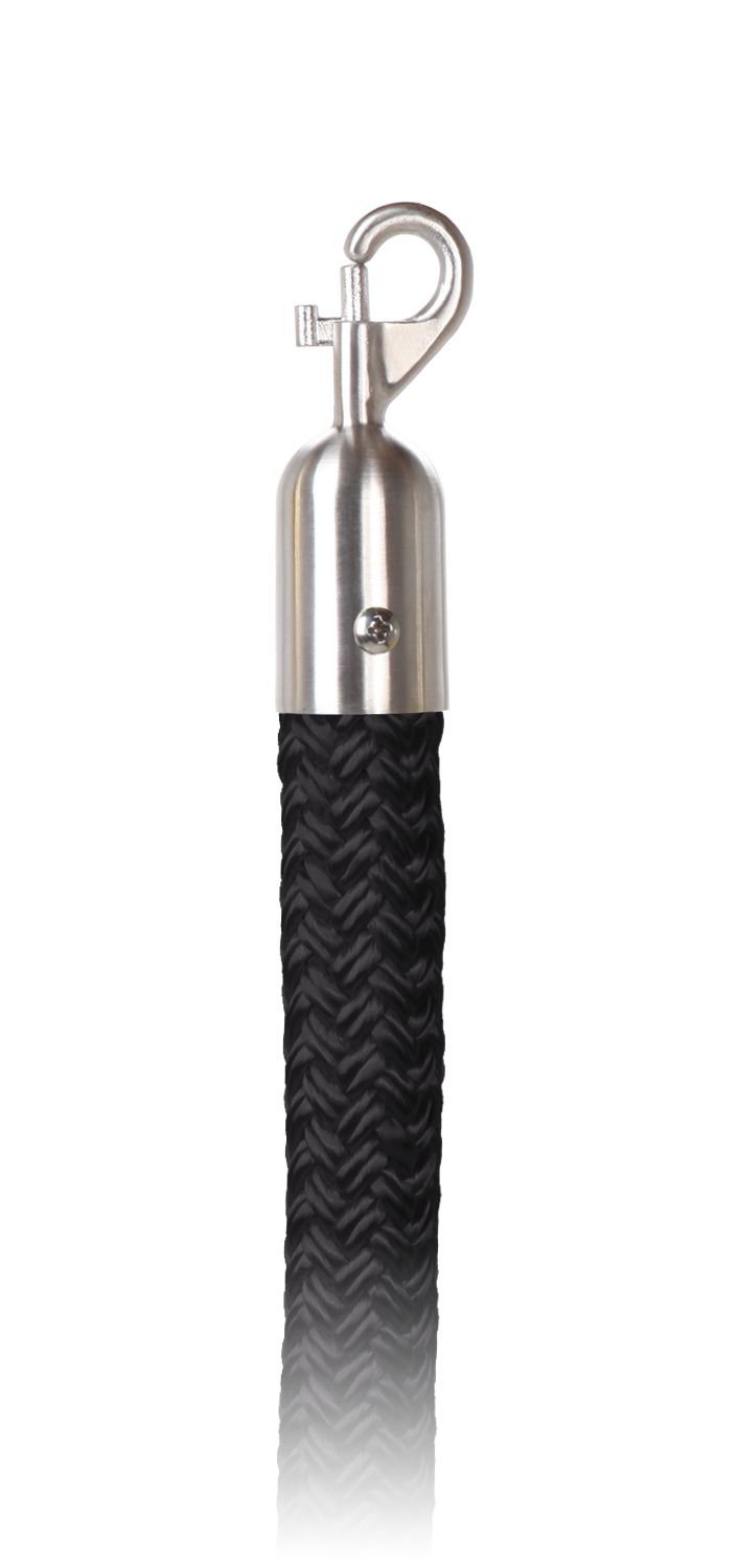Braided Rayon 1 in Rope with Snap Hooks | Lavi - BK - Black Braided - 44 - Satin Stainless Steel