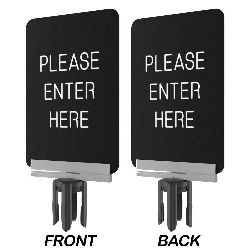 Post sign bracket with two-sided Please Enter Here insert, polished chrome