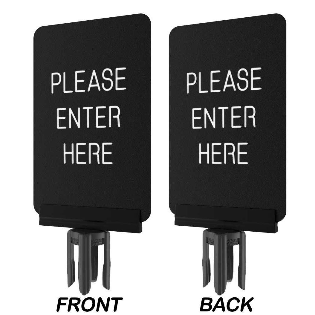 Post sign bracket with two-sided Please Enter Here insert, black