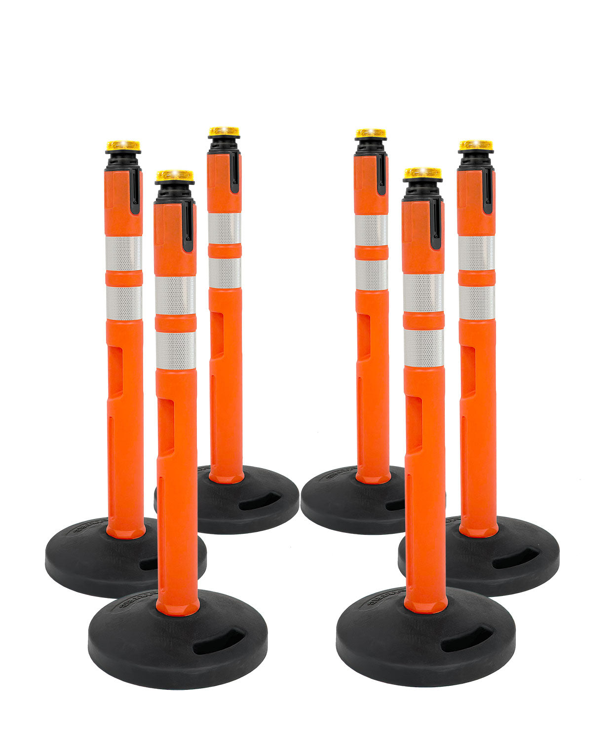 Heavy Base Delineator Post | Safety Orange - OR - Safety Orange - 6-Pack w/Solar Beacons