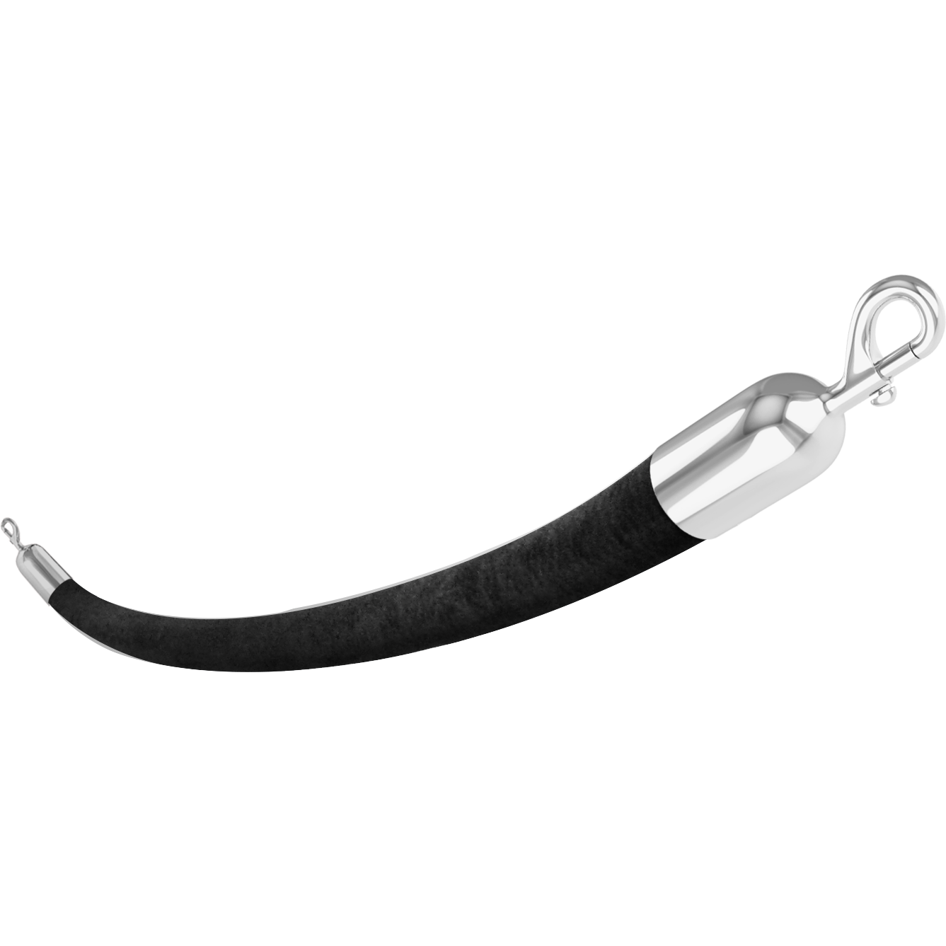 Black velvet stanchion rope with polished chrome snap end, cotton core