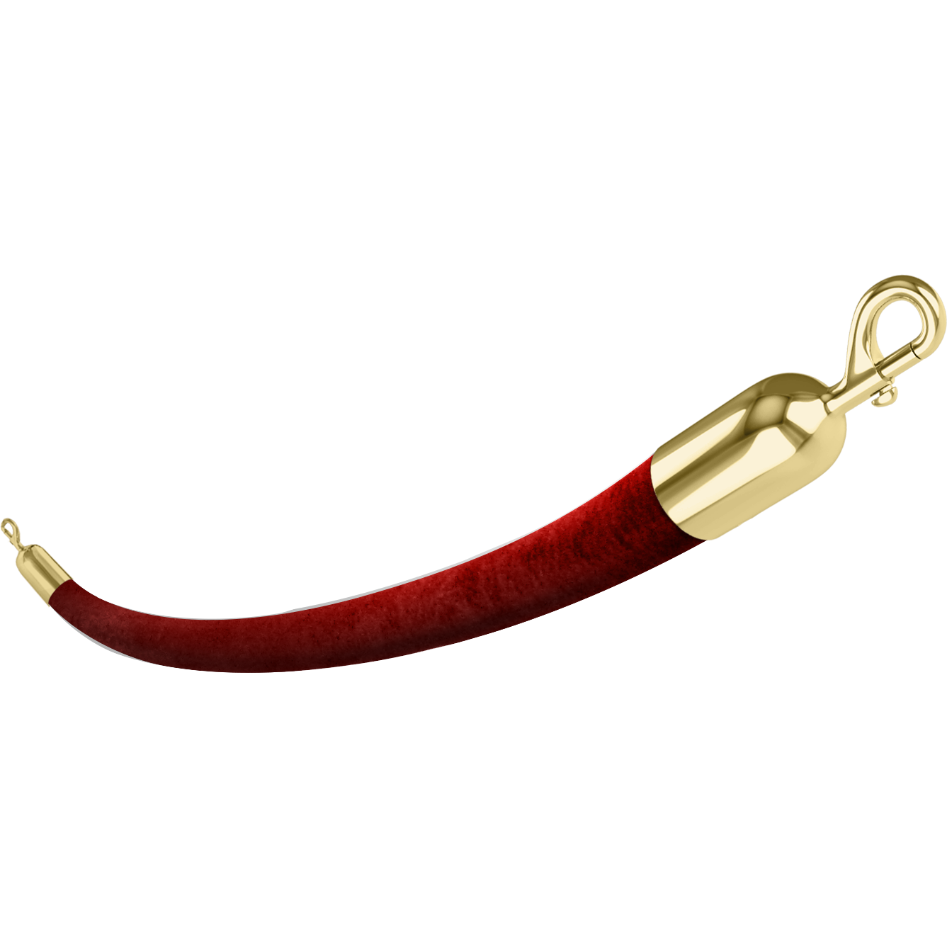 Red velvet stanchion rope with polished brass plated snap end, cotton core