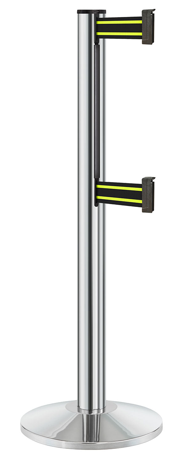 Beltrac 3000 ADA Portable Dual-Belt Stanchion | 10 FT Belts - CL - Chrome - BN - Black/Yellow