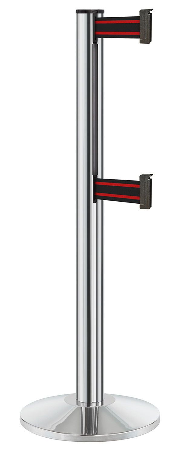 Beltrac 3000 ADA Portable Dual-Belt Stanchion | 10 FT Belts - CL - Chrome - BR - Black/Red