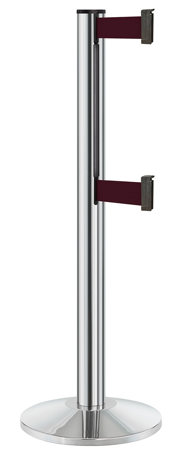 Beltrac 3000 ADA Portable Dual-Belt Stanchion | 10 FT Belts - CL - Chrome - BY - Burgundy