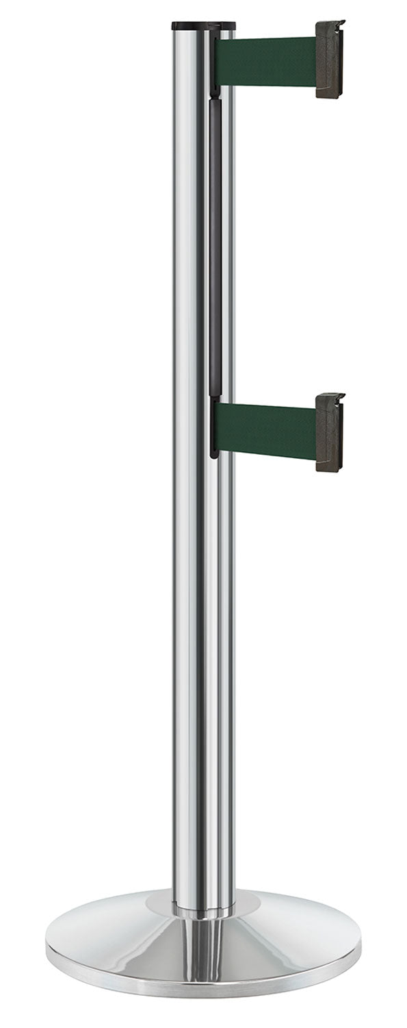 Beltrac 3000 ADA Portable Dual-Belt Stanchion | 10 FT Belts - CL - Chrome - FG - Forest Green