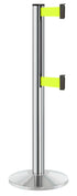 Beltrac 3000 ADA Portable Dual-Belt Stanchion | 10 FT Belts - CL - Chrome - FY - Florescent Yellow
