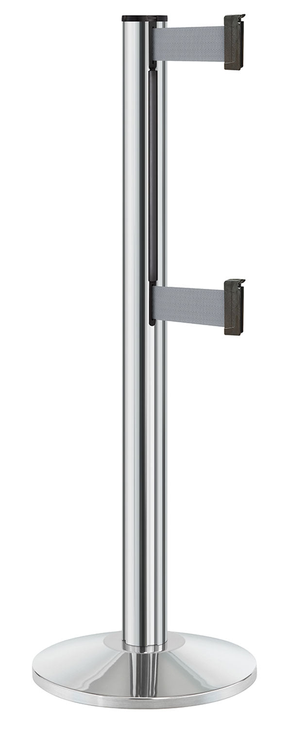 Beltrac 3000 ADA Portable Dual-Belt Stanchion | 10 FT Belts - CL - Chrome - GY - Gray