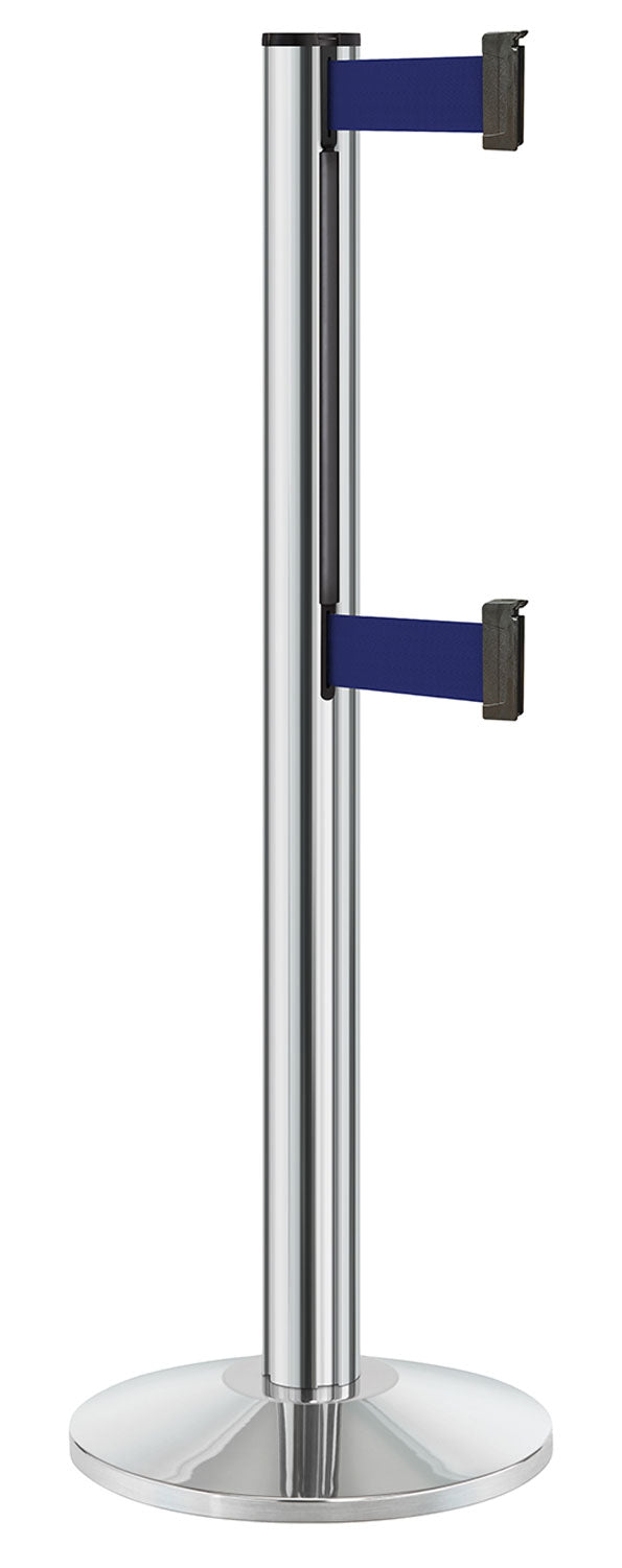 Beltrac 3000 ADA Portable Dual-Belt Stanchion | 10 FT Belts - CL - Chrome - MB - Marine Blue