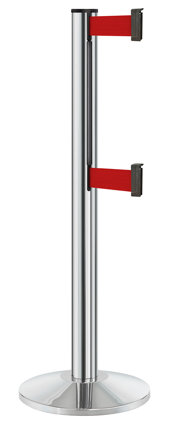 Beltrac 3000 ADA Portable Dual-Belt Stanchion | 10 FT Belts - CL - Chrome - RD - Red