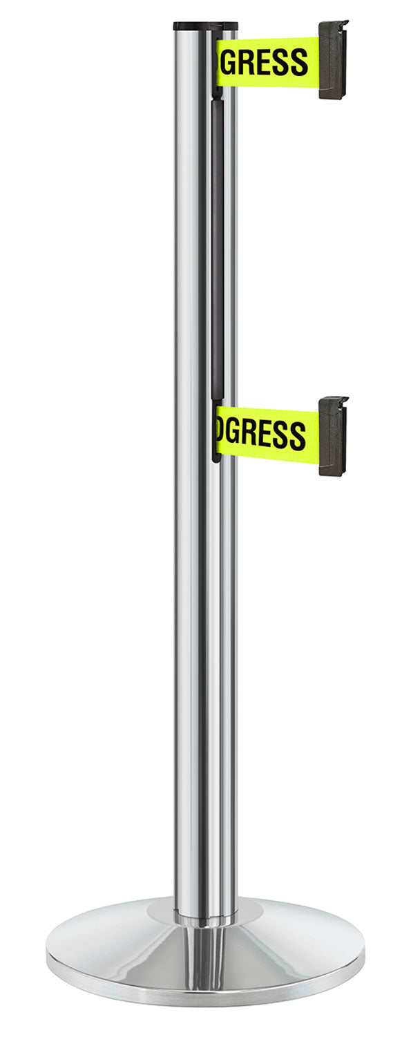 Beltrac 3000 ADA Portable Dual-Belt Stanchion | 10 FT Belts - CL - Chrome - S2 - Maintenance in Progress