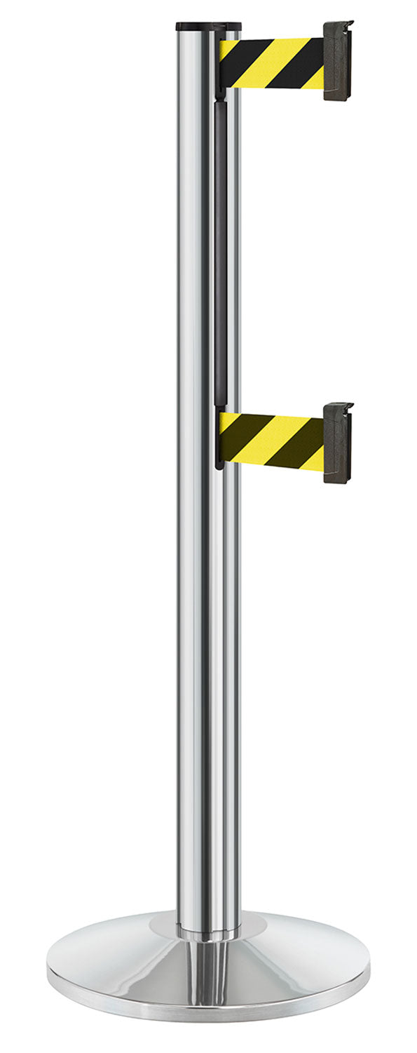 Beltrac 3000 ADA Portable Dual-Belt Stanchion | 10 FT Belts - CL - Chrome - SF - Safety Stripe