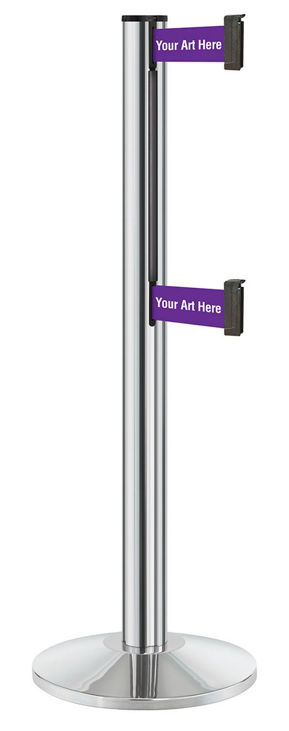 Beltrac 3000 ADA Portable Dual-Belt Stanchion | 10 FT Belts - CL - Chrome - SU - Custom Printing