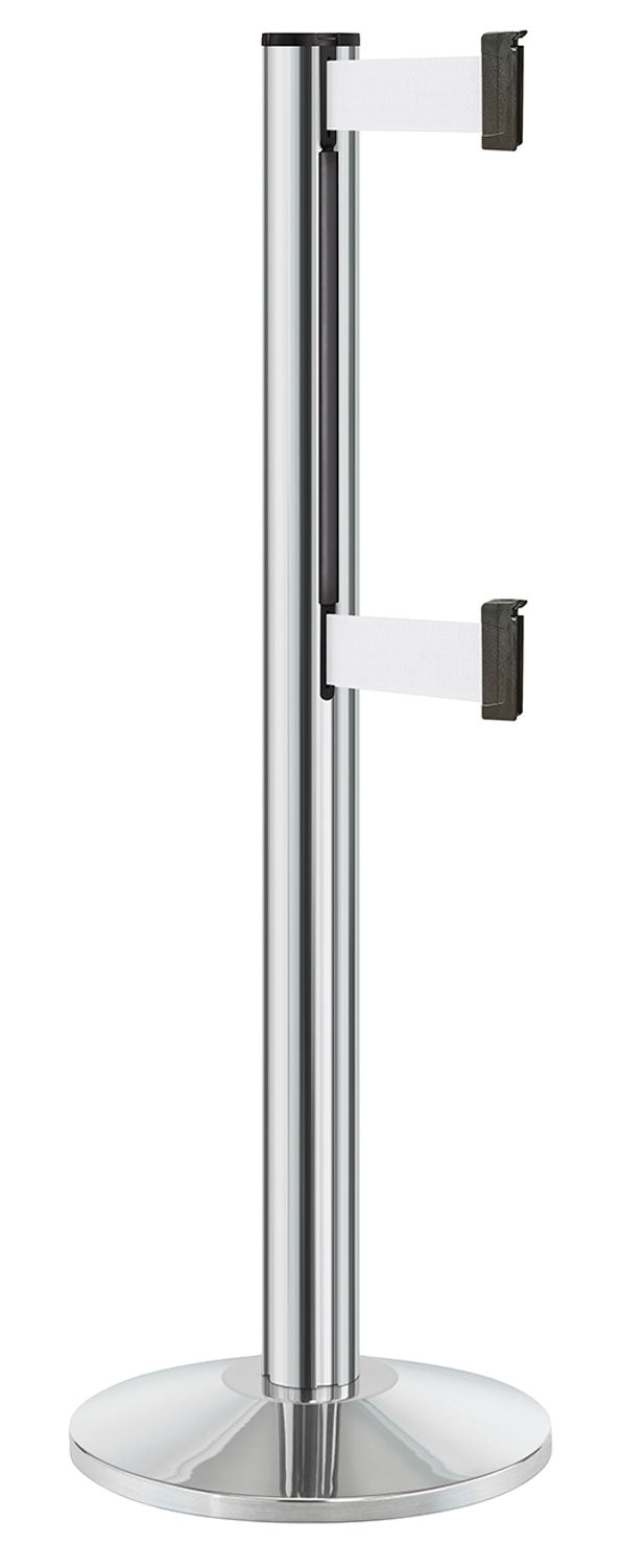 Beltrac 3000 ADA Portable Dual-Belt Stanchion | 10 FT Belts - CL - Chrome - WT - White