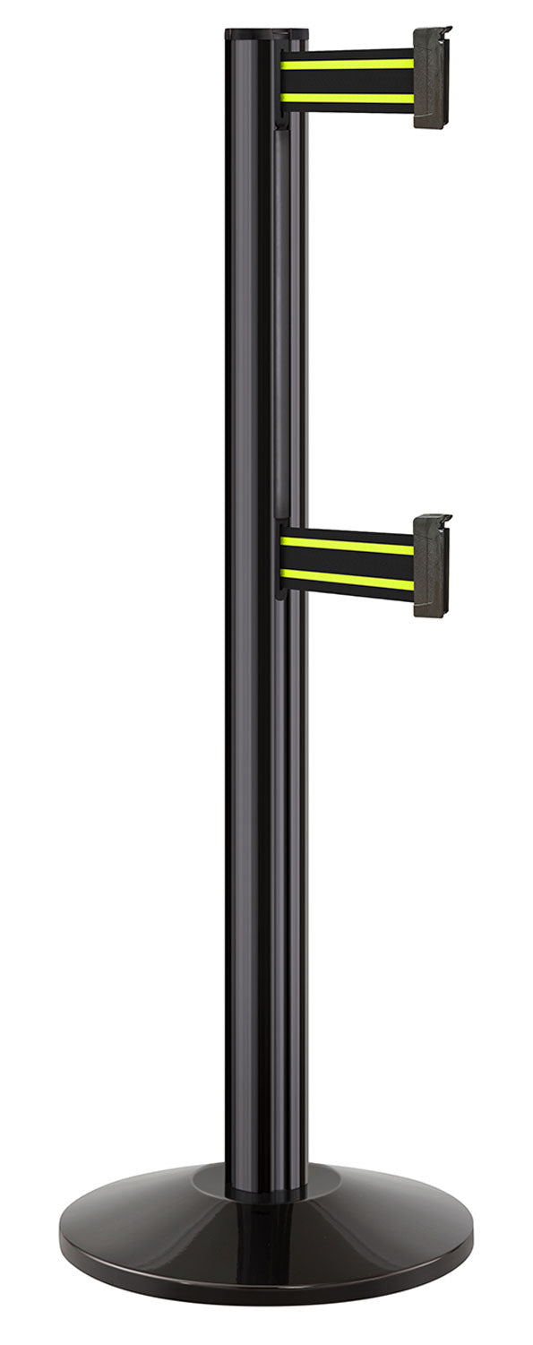 Beltrac 3000 ADA Portable Dual-Belt Stanchion | 10 FT Belts - GB - Gloss Black - BN - Black/Yellow