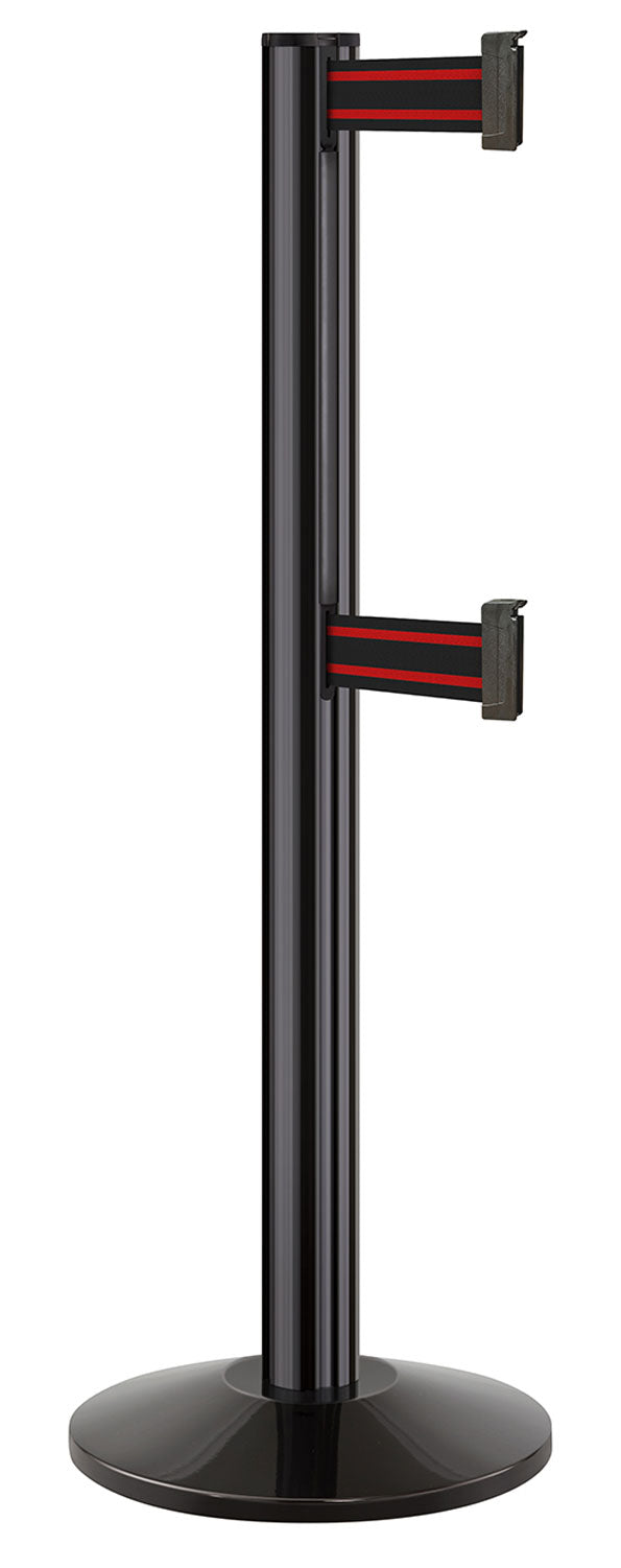 Beltrac 3000 ADA Portable Dual-Belt Stanchion | 10 FT Belts - GB - Gloss Black - BR - Black/Red