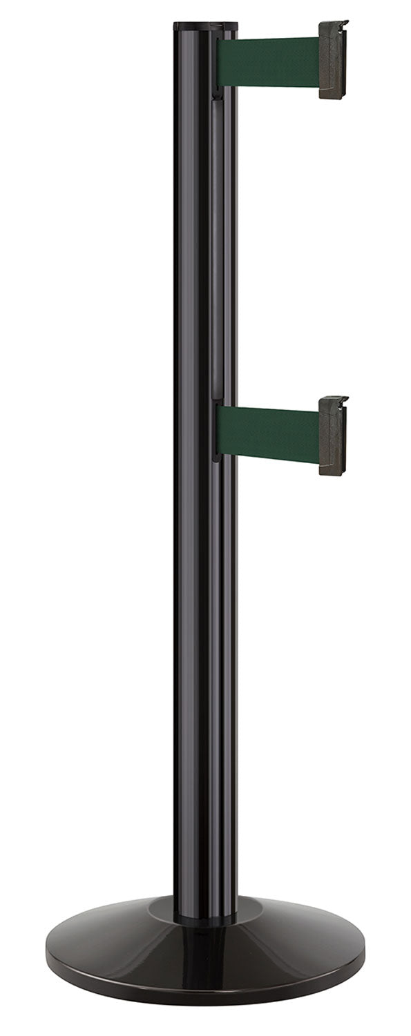 Beltrac 3000 ADA Portable Dual-Belt Stanchion | 10 FT Belts - GB - Gloss Black - FG - Forest Green
