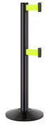 Beltrac 3000 ADA Portable Dual-Belt Stanchion | 10 FT Belts - GB - Gloss Black - FY - Florescent Yellow