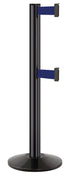 Beltrac 3000 ADA Portable Dual-Belt Stanchion | 10 FT Belts - GB - Gloss Black - MB - Marine Blue