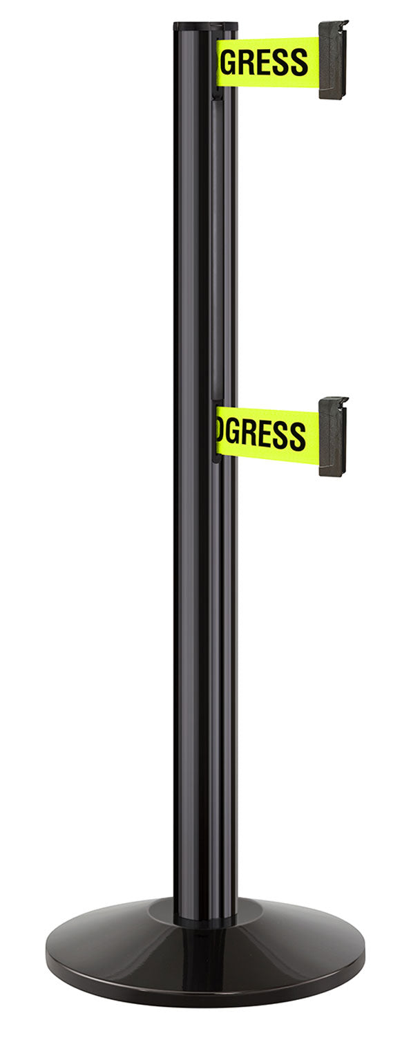 Beltrac 3000 ADA Portable Dual-Belt Stanchion | 10 FT Belts - GB - Gloss Black - S2 - Maintenance in Progress