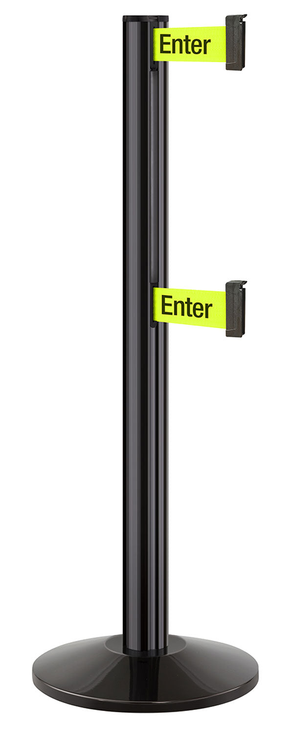 Beltrac 3000 ADA Portable Dual-Belt Stanchion | 10 FT Belts - GB - Gloss Black - S6 - Caution / Do Not Enter