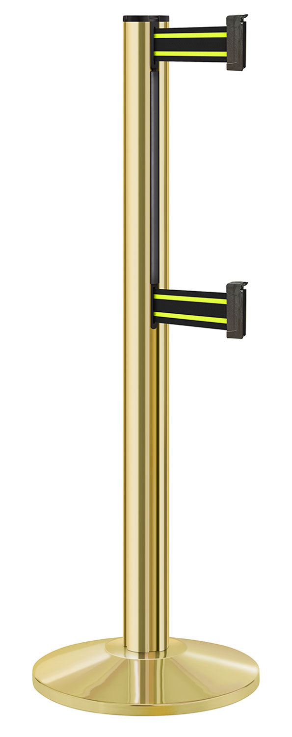 Beltrac 3000 ADA Portable Dual-Belt Stanchion | 10 FT Belts - GD - Gold - BN - Black/Yellow