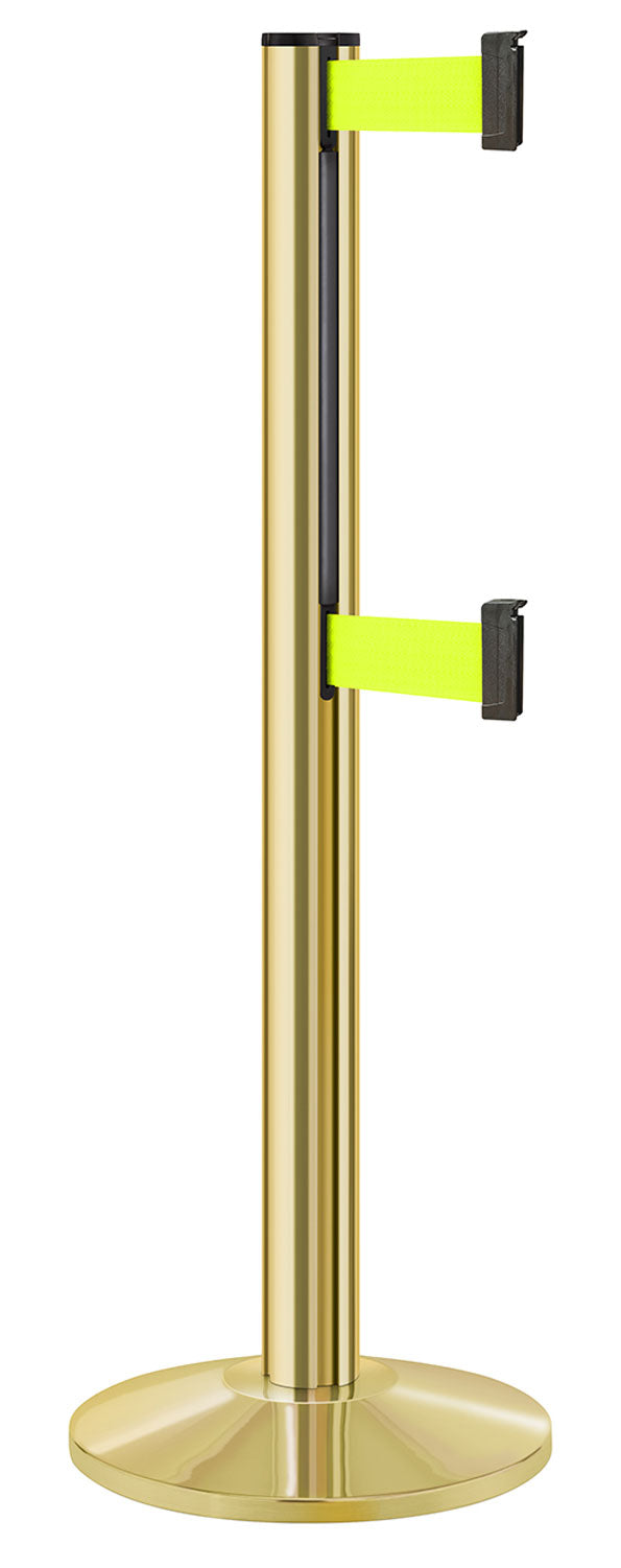 Beltrac 3000 ADA Portable Dual-Belt Stanchion | 10 FT Belts - GD - Gold - FY - Florescent Yellow
