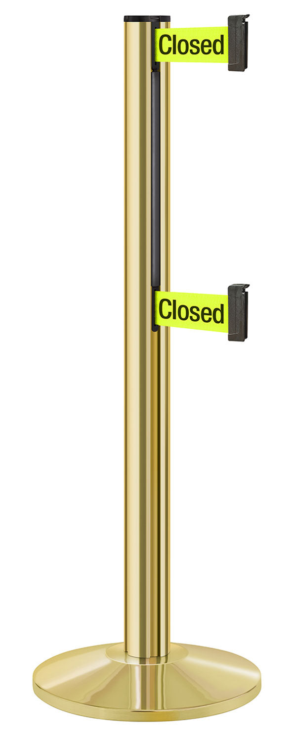 Beltrac 3000 ADA Portable Dual-Belt Stanchion | 10 FT Belts - GD - Gold - S9 - Temporarily Closed (Double-Sided)