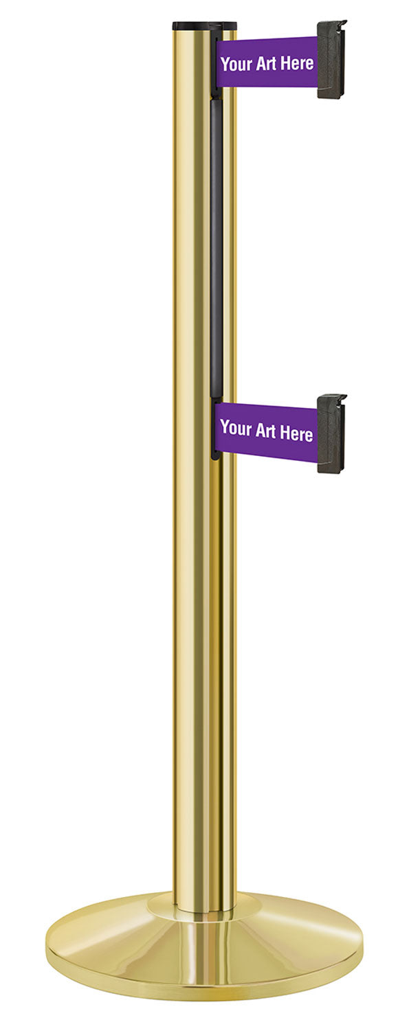 Beltrac 3000 ADA Portable Dual-Belt Stanchion | 10 FT Belts - GD - Gold - SU - Custom Printing