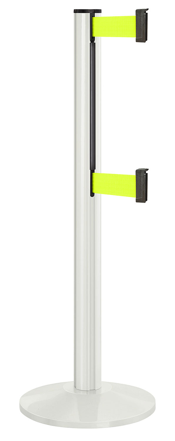 Beltrac 3000 ADA Portable Dual-Belt Stanchion | 10 FT Belts - LW - Lavi White - FY - Florescent Yellow
