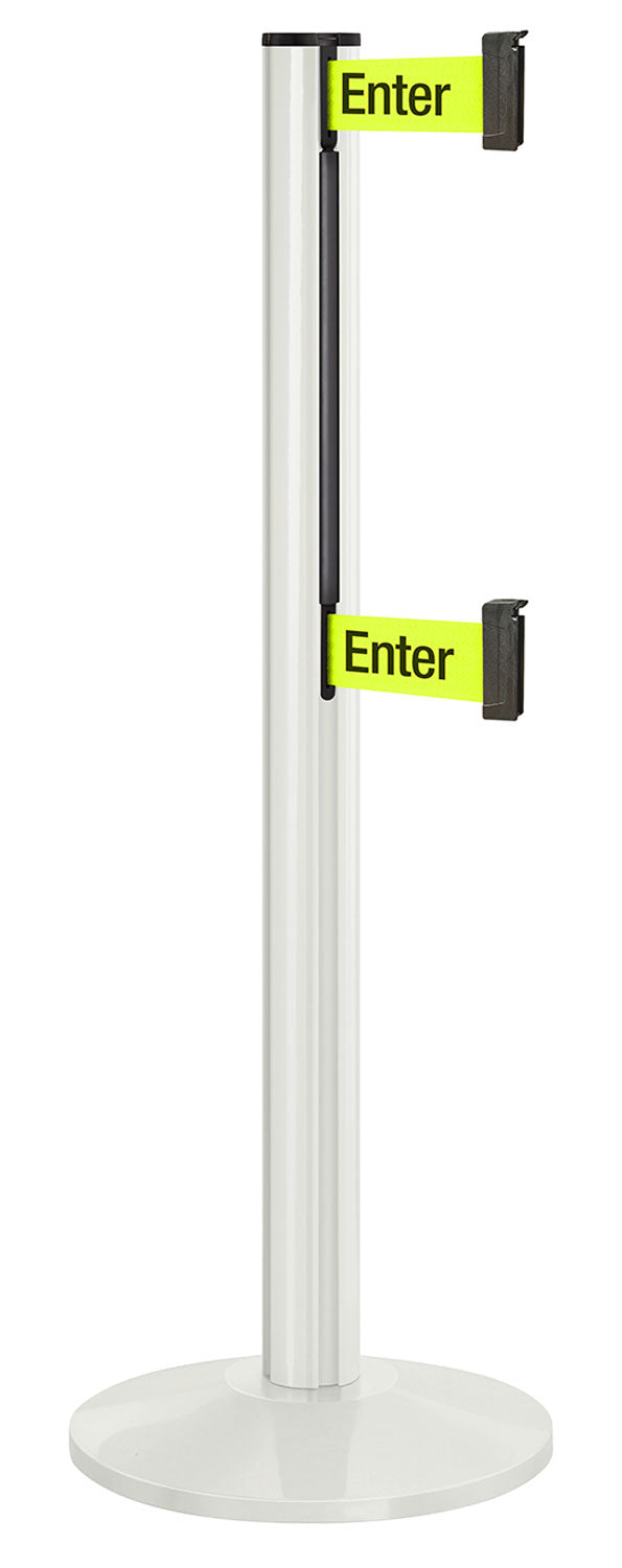 Beltrac 3000 ADA Portable Dual-Belt Stanchion | 10 FT Belts - LW - Lavi White - S6 - Caution / Do Not Enter