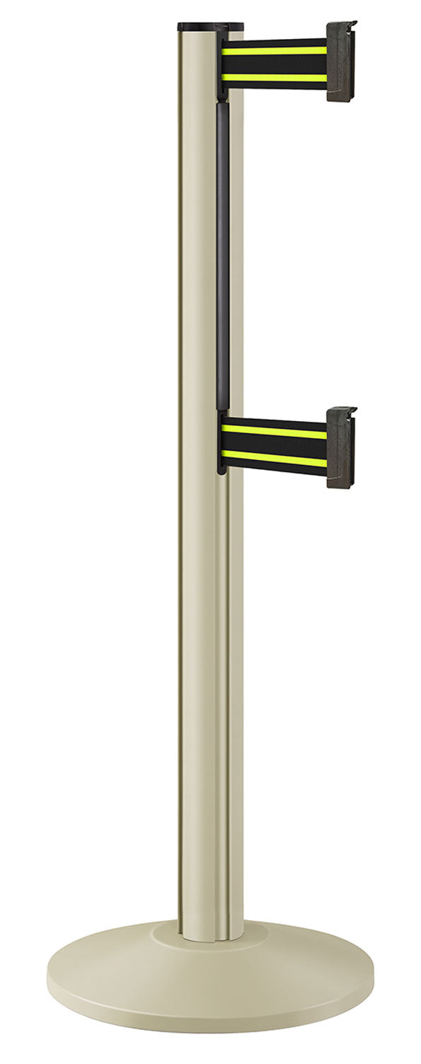 Beltrac 3000 ADA Portable Dual-Belt Stanchion | 10 FT Belts - PS - Pacific Sand - BN - Black/Yellow