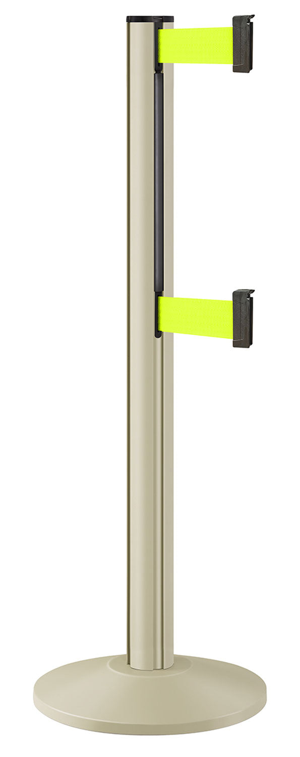 Beltrac 3000 ADA Portable Dual-Belt Stanchion | 10 FT Belts - PS - Pacific Sand - FY - Florescent Yellow