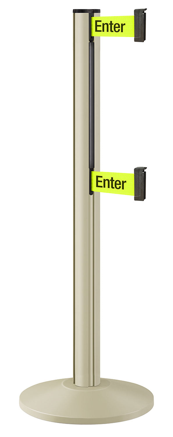 Beltrac 3000 ADA Portable Dual-Belt Stanchion | 10 FT Belts - PS - Pacific Sand - S6 - Caution / Do Not Enter