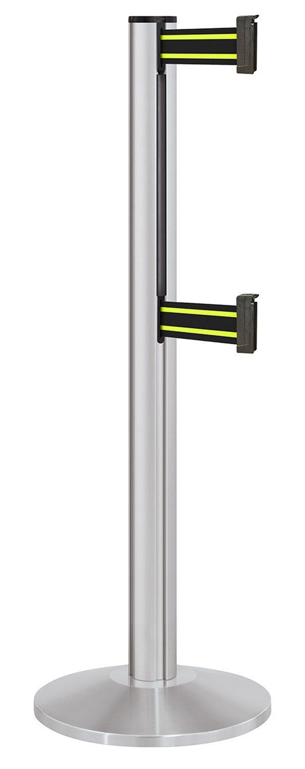 Beltrac 3000 ADA Portable Dual-Belt Stanchion | 10 FT Belts - SA - Satin - BN - Black/Yellow