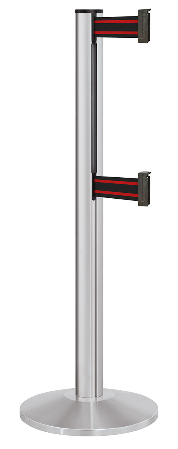 Beltrac 3000 ADA Portable Dual-Belt Stanchion | 10 FT Belts - SA - Satin - BR - Black/Red