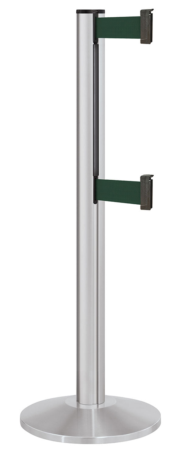 Beltrac 3000 ADA Portable Dual-Belt Stanchion | 10 FT Belts - SA - Satin - FG - Forest Green
