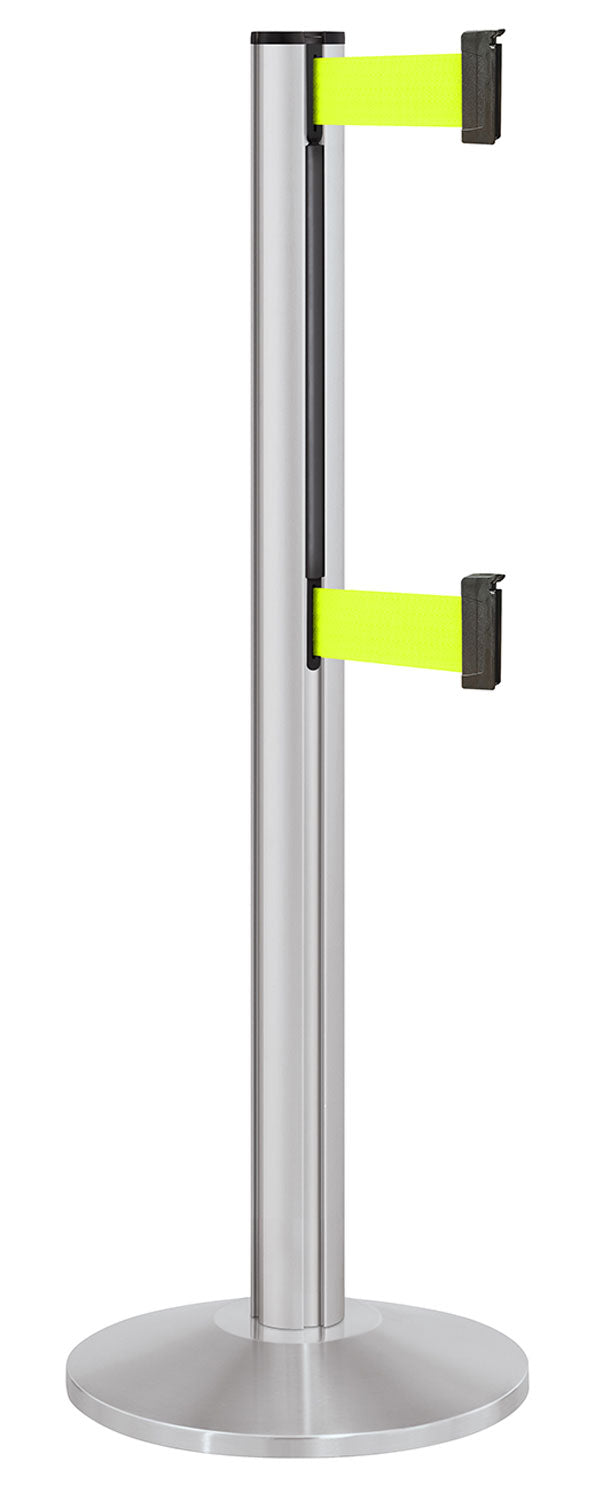 Beltrac 3000 ADA Portable Dual-Belt Stanchion | 10 FT Belts - SA - Satin - FY - Florescent Yellow