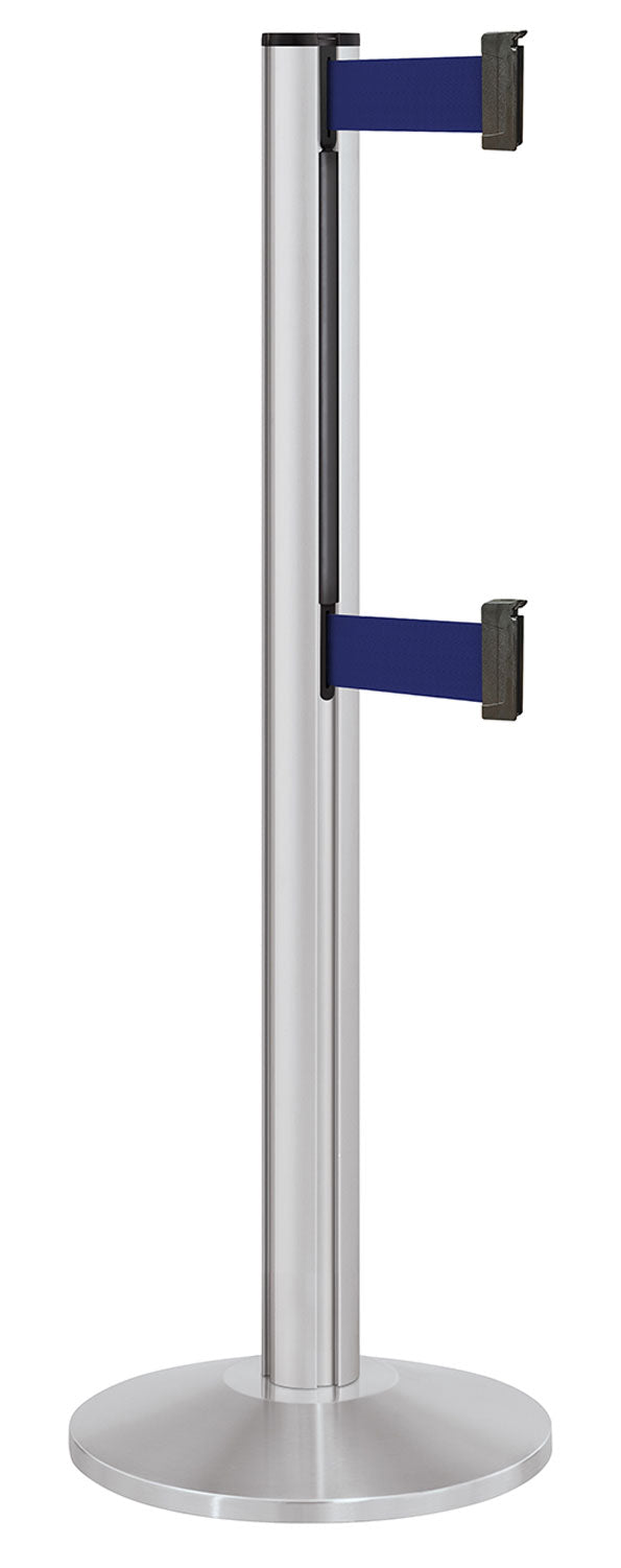 Beltrac 3000 ADA Portable Dual-Belt Stanchion | 10 FT Belts - SA - Satin - MB - Marine Blue