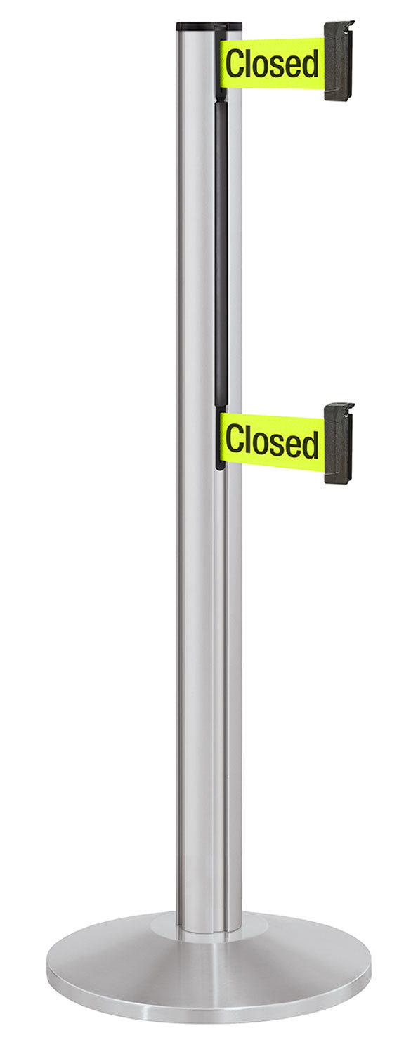Beltrac 3000 ADA Portable Dual-Belt Stanchion | 10 FT Belts - SA - Satin - S9 - Temporarily Closed (Double-Sided)